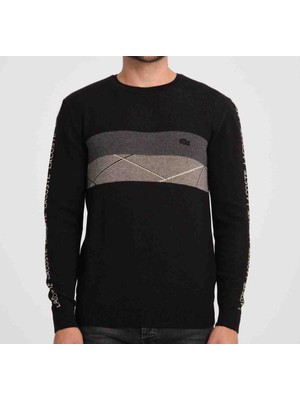 Lacoste Desenli Siyah Regular Fit Kazak
