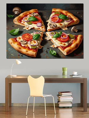 Karizma Tablo Dilimlenmiş Taze Pizzanın Yakın Planı Dekoratif Kanvas - Mdf Ahşap Tablo