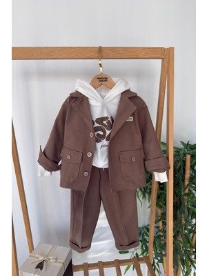 Miniğimin Cicileri Babyland Ceketli Erkek Çocuk 3’lü Kombin Takım - Kahverengi