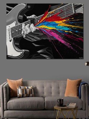 Karizma Tablo Gitardan Çıkan Renkli Boya Patlaması Dekoratif Kanvas - Mdf Ahşap Tablo