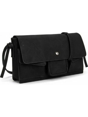 Glemix Moli Siyah Süet Cepli Model Baget Kadın Omuz Çantası