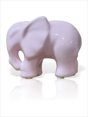 M3 Decorium Parlak Yüzeyli Kauçuk Pabuçlu 12 cm Seramik Pembe Fil Tv Yanı Sehpa Etajer Ünite Üstü Aksesuar Biblo