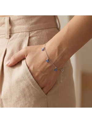 Vaoov 925 Ayar Gümüş Rodyum Kaplama Aquamarin Taşlı Şans Kelebek Bileklik