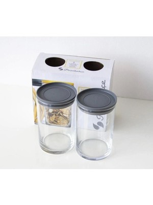 Pratik Vakumlu Cam Kavanoz 2'li Set, 730CC, Gri Erzak Saklama Kabı