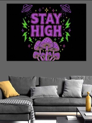 Karizma Tablo Stay High Yazılı Modern Illüstrasyon Dekoratif Kanvas - Mdf Ahşap Tablo