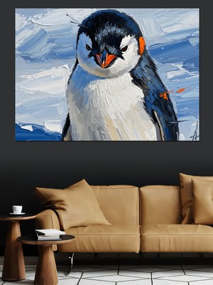 Karizma Tablo Kar Üstünde Tatlı Penguen Portresi Dekoratif Kanvas - Mdf Ahşap Tablo