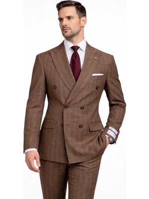 FABIO CASSEL Fabıo Cassel Çizgili Kruvaze Erkek Takım Elbise Slim Fit