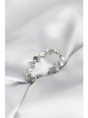 Mercansa Gümüş Renk Sedefli Yonca Model Kadın Yüzük