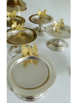 Kelebekli 6’lı Gümüş Renk Makaron ve Lokum Sunum Seti