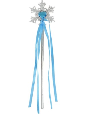 tp Kar Taneli Mavi Kalp Taşlı Saten Kurdeleli Karlar Ülkesi Elsa Asası Sopası 34CM