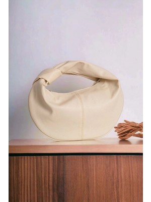 Milabella Helen Düğümlü Krem Cilt Trend Mini Kadın El Çantası