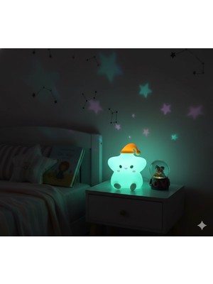 Kesene 2 Li Sevgiliye Romantik Hediye Seti Slikon Yıldız Renkli LED Gece Lambası ve 9cm Love Kar Küresi Set