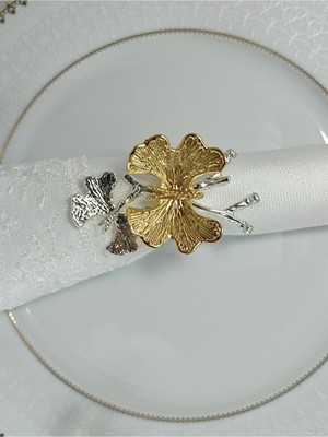 6'lı Kelebek Dallı Gold ve Gümüş Halka Peçete Yüzüğü Seti