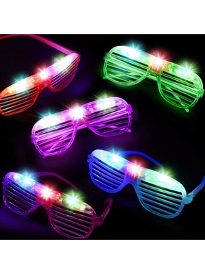 tp LED Işıklı Pilli Panjur Şekilli Rengarenk Yanıp Sönen Lüks Parti Gözlüğü Karışık 12 Adet