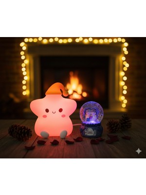 Home Dekor Hediye 2 Li Sevgiliye Romantik Hediye Seti Slikon Yıldız Renkli LED Gece Lambası ve 9cm Mor Kar Küresi Seti