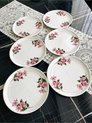 6’lı Kar Çiçeği Porselen Servis ve Pasta Tabağı Seti