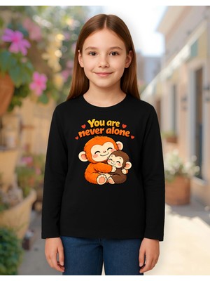 Mixxi Fashion Punch ve Peluş Oyuncağı Maymun Monkey Baskılı Uzun Kollu Unisex Çocuk Tişört (4-13 Yaş)