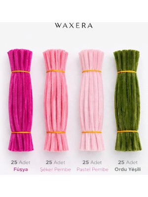 Waxera 100 Adet Renkli Şönil  Seti – Fuşya,şeker Pembe, Pastel Pembe ve Ordu Yeşili