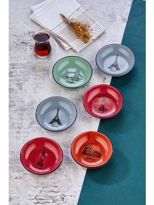 Renkli Şehir Desenli 6'lı Sosluk ve Sunum Seti, Şık Kahvaltılık Takımı