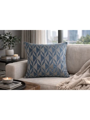 Mrs.Gugar Mavi Geometrik Desenli Keten Kırlent Kılıfı 43X43 cm – Premium Collection