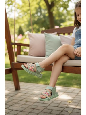 Enoch Boncuk Işlemeli Taşlı Kız Çocuk Sandalet