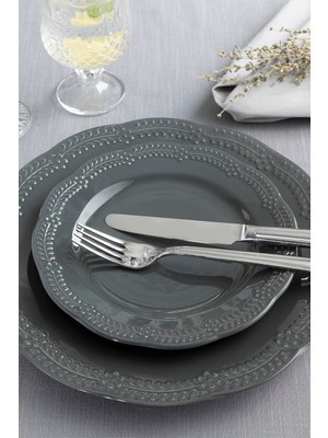 Viyana Porselen Pasta Tabağı 20 cm Antrasit, Şık ve Zarif Tasarım