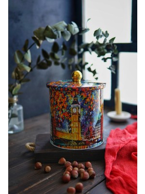 Yuvarlak Metal Saklama Kabı, EF143-01 Afremov Big Ban Desenli 14 cm