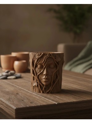 Eco Lounge Doğa Temalı Yüz Detaylı Dekoratif Vazo 3D Ağaç Desenli Şık Saksı