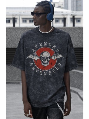 Sevbano Avenged Sevenfold Rock Metal Müzik Grubu Baskılı Unisex Oversize Vintage Yıkamalı Tişört