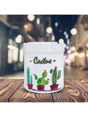 Asilmeydan Cactus Yazılı Bitki Çiçek Baskılı Küllük Kül Tablası -2011407