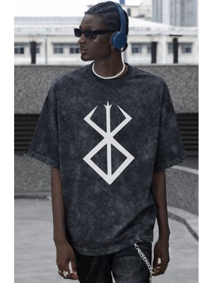 Sevbano Berserk Guts Anime Baskılı Unisex Oversize Vintage Yıkamalı Tişört