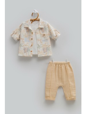 Caramell Free Boy Müslin Üçlü Alt Üst Takım - Bej - 68-74 cm Bej