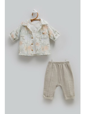 Caramell Free Boy Müslin Üçlü Alt Üst Takım - Yeşil - 74-80 cm Yeşil