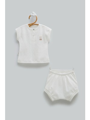 Caramell Hello Boy Yarım Patlı Alt Üst Takım - Ekru - 74-80 cm Ekru
