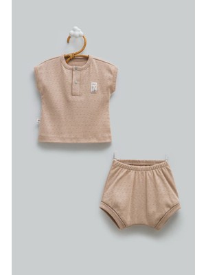 Caramell Hello Boy Yarım Patlı Alt Üst Takım - Kahverengi - 74-80 cm Kahverengi