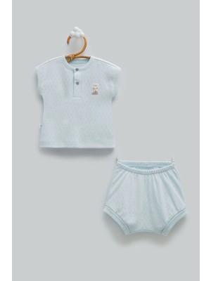 Caramell Hello Boy Yarım Patlı Alt Üst Takım - Mavi - 74-80 cm Mavi