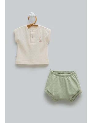 Caramell Hello Boy Yarım Patlı Alt Üst Takım - Yeşil - 62-68 cm Yeşil