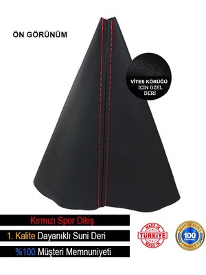 Ruselland Volkswagen Polo Siyah Deri Özel Yeni Tasarım Kırmızı Spor Dikiş Vites Körüğü