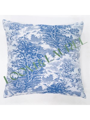 LOOM & LAUREL Yüksek Kaliteli Desenli Jakarlı Dokuma Kumaş Kırlent 45 x 43 cm (İçi Dolu) Mavi Ağırlıklı