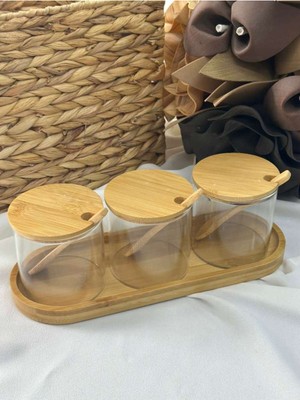 Bambu Çok Amaçlı Cam Set, Baharatlık ve Organizer, Şık ve Işlevsel Tasarım