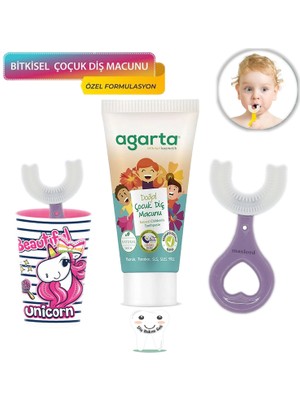 Mas Lord U Tipi Diş Bakım Seti - 2-6 Yaş Pembe Fırçalık + Mor Kalp Yumuşak Silikon Fırça