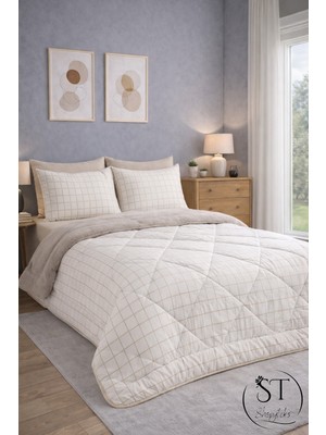 Shopyteks Çift Kişilik Krem Kare Welsoft Uyku Seti Çift Taraflı 195 x 215