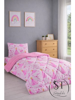 Shopyteks Tek Kişilik Prenses Desenli Çift Taraflı Wellsoft Yorgan (Yorgan+Yastık Kılıfı)