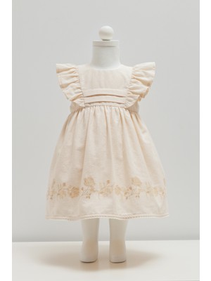 Caramell Mını Lady Keten Elbise - Bej - 62-68 cm Bej