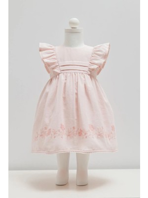 Caramell Mını Lady Keten Elbise - Pembe - 62-68 cm Pembe