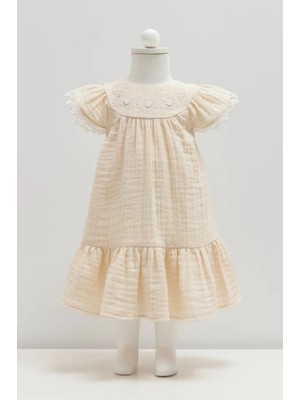 Caramell Smile Müslin Elbise - Bej - 92-98 cm Bej