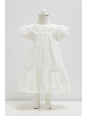 Caramell Smile Müslin Elbise - Ekru - 80-86 cm Ekru