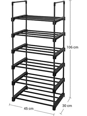 Ecosell 6 Katlı Ayakkabı Rafı, Metal Ayakkabı Rafı, 12-15 Çift Ayakkabı Için Ayakkabı Düzenleyici, Istiflenebilir, Koridor, Oturma Odası, Yatak Odası Için, 30 x 45 x 106 Cm, Siyah LSA23BK