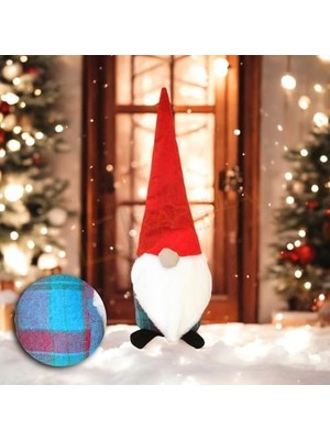 Ecosell Yılbaşı Noel Baba Dekoratif Biblo Mavi Yeşil Bordo Ekose