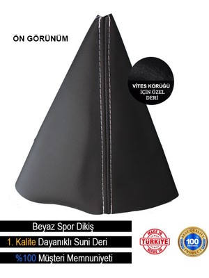 Ruselland Volkswagen Polo Siyah Deri Özel Yeni Tasarım Beyaz Spor Dikiş Vites Körüğü